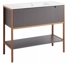 Nouveau meuble-lavabo console Bisbee de 40 po gris cendré en sourdine - avec cadre en chêne chaud par Signature Hardware