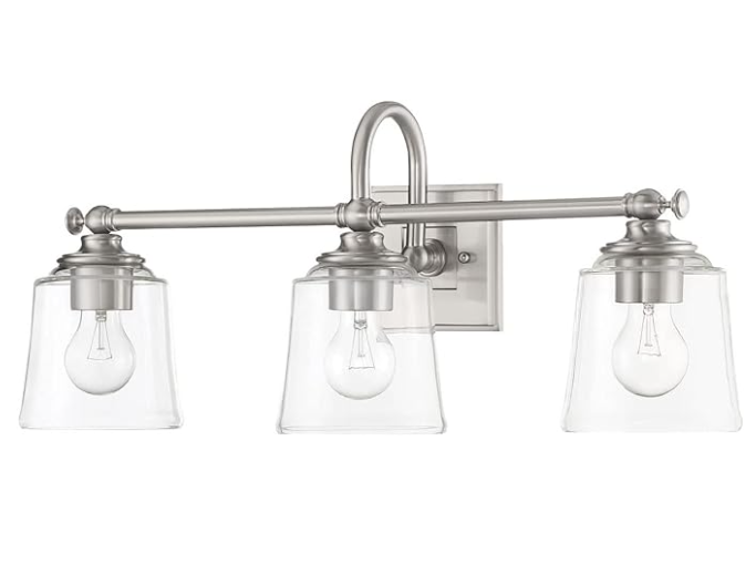 New Park Harbor PHVL3013BN Park Harbor PHVL3013 Antonia Lampe de salle de bain à 3 lumières de 25 1/4 po de large avec abat-jour en verre transparent
