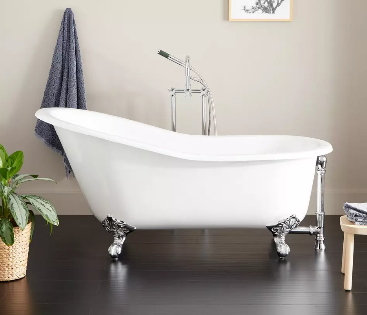 Nouvelle baignoire sur pattes en fonte Callaway blanche de 61 po - Pont de robinetterie, sans trous - Pieds impériaux par Signature Hardware