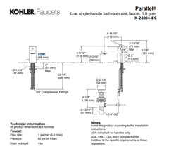 Nouveau robinet de lavabo de salle de bain à poignée unique Parallel Low noir mat, 1,0 gpm K-24804-4K-BL par KOHLER