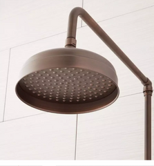 Nouvelle douche murale à tuyau exposé Baudette en bronze huilé avec pomme de douche à effet de pluie par Signature Hardware
