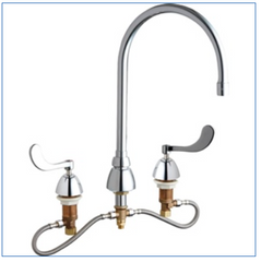 Chicago Faucet Robinet d'évier d'eau chaude et froide à 3 trous, série 786-HZ, 1,5 gpm, 3 trous, chrome poli, avec poignée à double lame