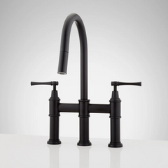 New Black 30" Pull Down Bridge Kitchen Faucet With Cylindrical Modern Spray Head. 1.8gpm by Signature Hardware