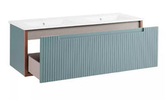 Nouveau meuble-lavabo double mural Bisbee 48 po vert sauge avec cadre en chêne chaud par Signature Hardware