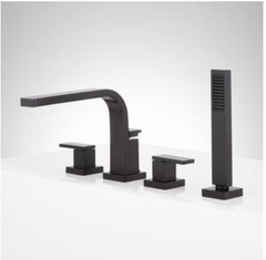 New Hibiscus 4- Hole Roman Tub Faucet and Hand Shower in Matte Black - Signature Hardware