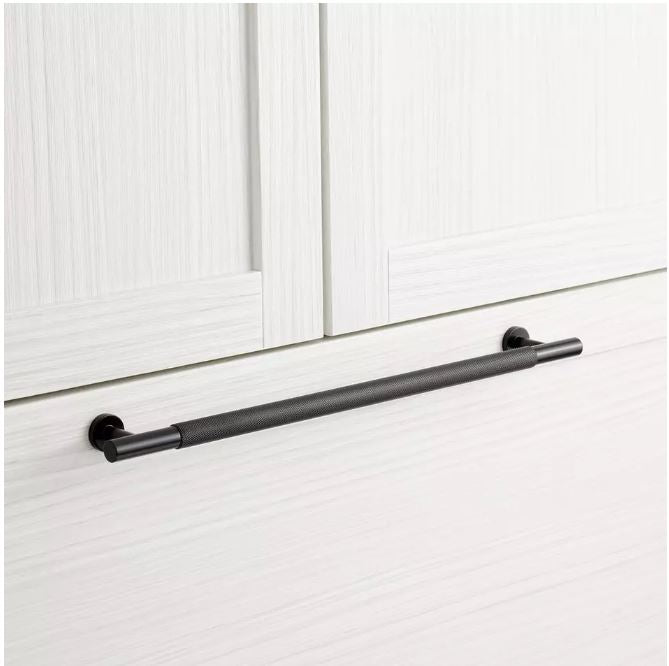 Nouvelle poignée d'appareil en laiton moleté Evinger en nickel antique de 12 po par Signature Hardware