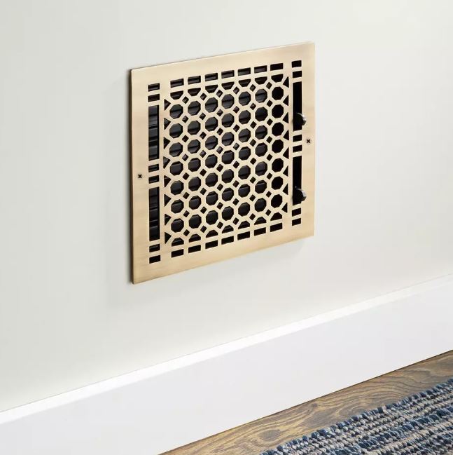 Nouveau registre de plancher en nid d'abeille en fonte de laiton antique de 10 po x 10 po par Signature Hardware