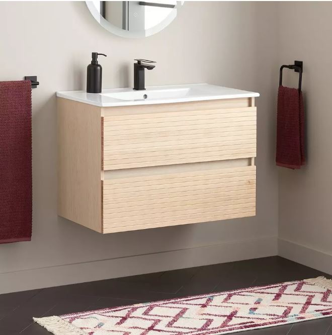 New Light Oak 32" Kiah Wall-Mount Double Vanity, 480825 by Signature Hardware