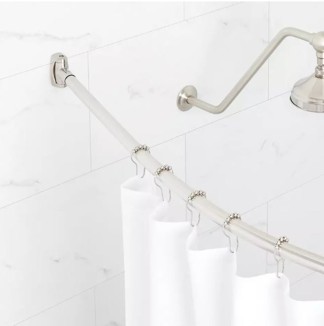 Nouvelle tringle à rideau de douche incurvée en laiton massif, nickel brossé par Signature Hardware