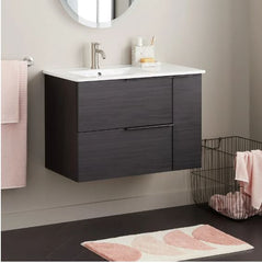 Nouvel ensemble de meuble-lavabo simple mural Varina de 32 po en ébène - avec cadre d'armoire en chêne chaud par Signature Hardware