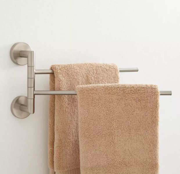 New Brushed Nickel Colvin Double Swing Arm Towel Bar by Signature Hardware