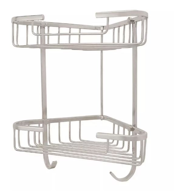 New Brushed Nickel Solid Brass Two Tiered Corner Basket by Signature Hardware