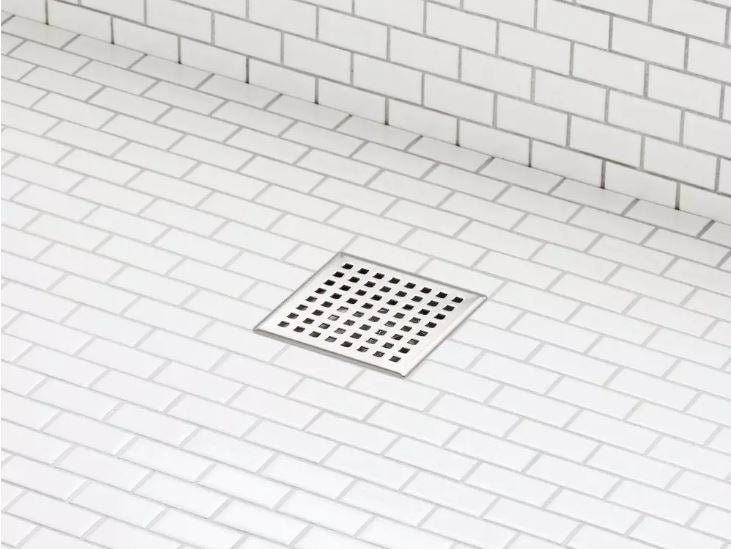 New Brushed Stainless Steel 4" Thornton Square Shower Drain - with Drain Flange by Signature Hardware