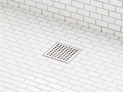 New Brushed Stainless Steel 4" Thornton Square Shower Drain - with Drain Flange by Signature Hardware