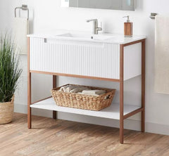 Nouveau meuble-lavabo console Bisbee blanc mat de 40 po avec cadre en chêne chaud par Signature Hardware