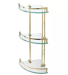 New Polished Brass Engel Tempered Glass Corner Shelf - Three Shelves by Signature Hardware