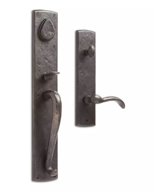 Signature Hardware Ensemble de porte d'entrée Bullock en bronze massif avec poignée à levier, main gauche