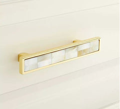 New 4" Polished Brass Kumano Yellow Mother-of-Pearl Drawer Pull By Signature Hardware