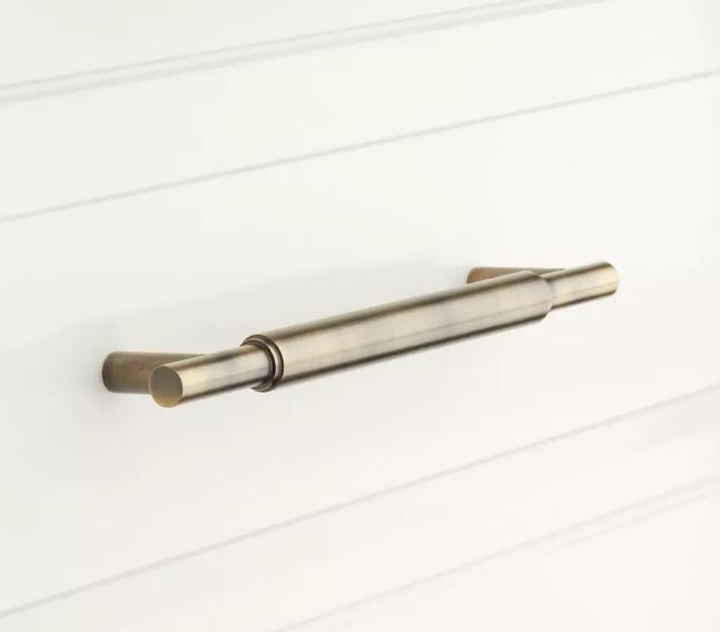 New 4" Antique Brass Colmar Solid Brass Cabinet Pull by Signature Hardware