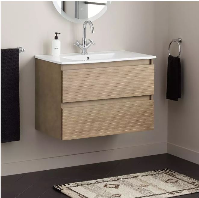 Nouveau meuble-lavabo double mural Kiah en bois de chêne du désert de 32 po, 480828 par Signature Hardware