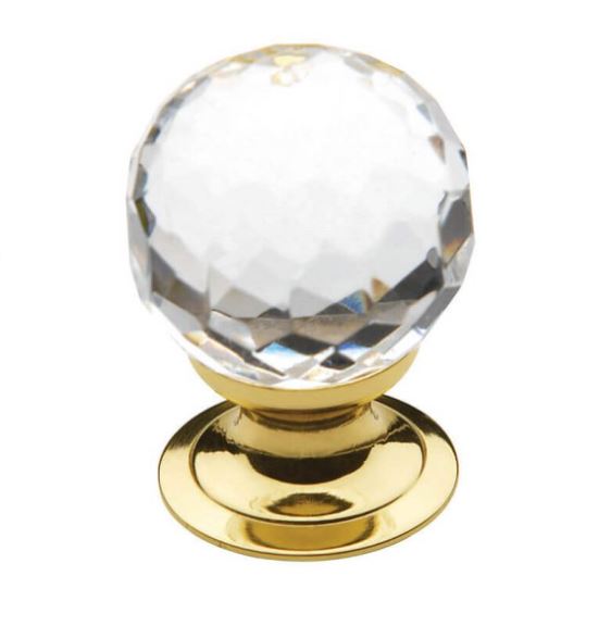 New Polished Brass 1.19" Diameter 4318.030 Swarovski Crystal Round Cabinet Knob by Baldwin Estate