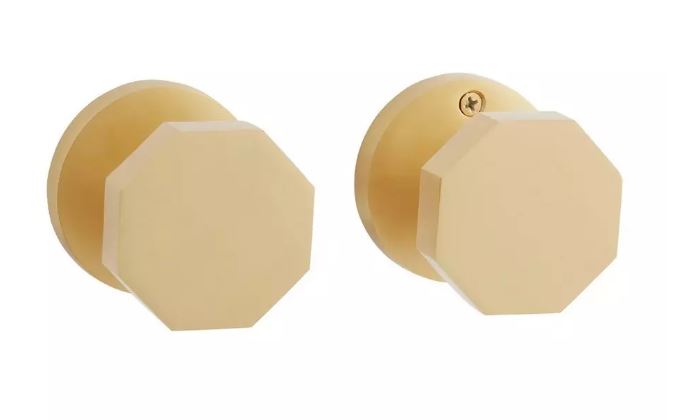 New Satin Brass Contemporary Geometric Knob Solid Brass Passage Interior Door Set Knob by Signature Hardware