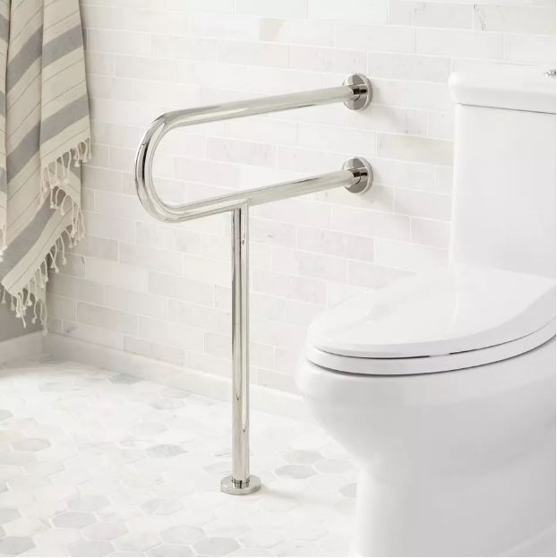 New Polished Stainless Steel Pickens U-Shape Grab Bar with Leg Support by Signature Hardware