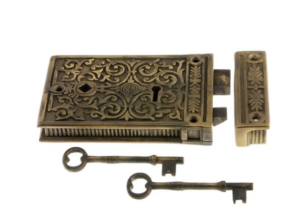 New Antique Brass Solid Brass Scroll Design Rim Lock by Signature Hardware