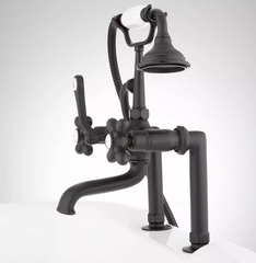 New Matte Black Deck-Mount English Telephone Faucet Shower Body Less Handles and Couplers