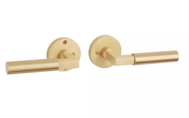 Signature Hardware Ensemble de porte intérieure ronde contemporaine en laiton massif Tolland - Poignée à levier - Main droite