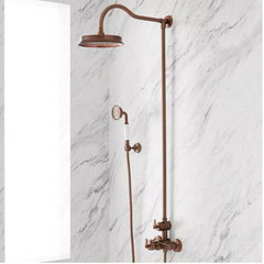 Nouvelle douche thermostatique à tuyau exposé Cooper en bronze huilé avec douchette à main par Signature Hardware