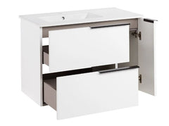 New Glossy White 32" Varina Wall Mounted Single Vanity Set - with Warm Oak Cabinet Frame by Signature Hardware