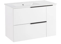 New Glossy White 32" Varina Wall Mounted Single Vanity Set - with Warm Oak Cabinet Frame by Signature Hardware
