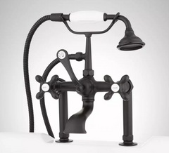 New Matte Black Deck-Mount English Telephone Faucet Shower Body Less Handles and Couplers