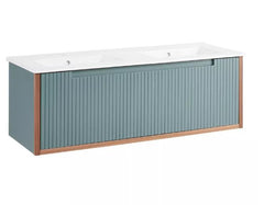 Nouveau meuble-lavabo double mural Bisbee 48 po vert sauge avec cadre en chêne chaud par Signature Hardware