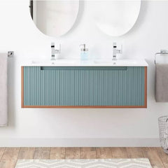 Nouveau meuble-lavabo double mural Bisbee 48 po vert sauge avec cadre en chêne chaud par Signature Hardware