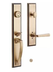 Signature Hardware Laiton antique MNG-EXTRA 5002 Aurick Ensemble de porte d'entrée en laiton massif – Poignée à levier – Main droite