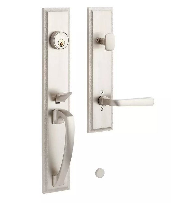 Signature Hardware MNG-EXTRA 5002 Aurick Ensemble de porte d'entrée en laiton massif – Poignée à levier – Main droite en nickel satiné