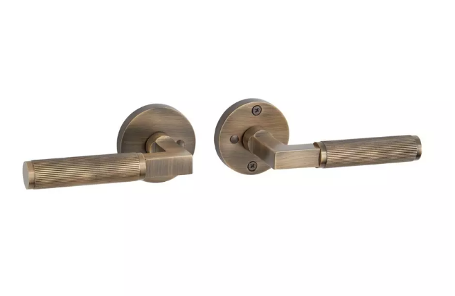 Signature Hardware Lot de portes intérieures en laiton antique avec poignée à levier pour main droite