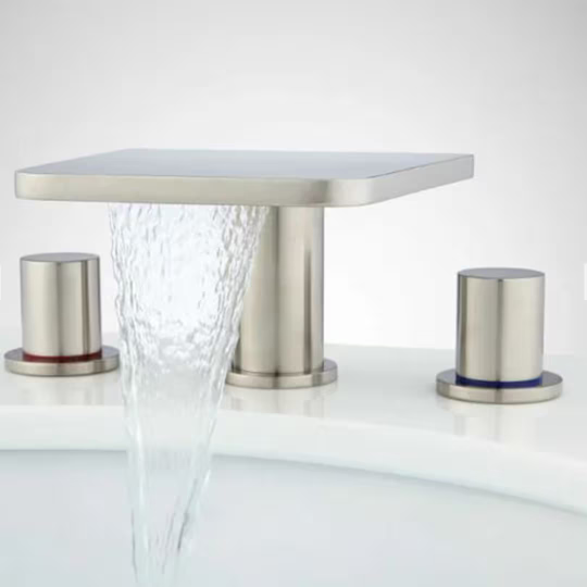 New Brushed Nickel Knox Widespread Waterfall Vessel Faucet with Pop-Up Drain Overflow