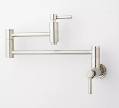 New Brushed Nickel Contemporary Retractable Wall-Mount Pot Filler Faucet - Signature Hardware