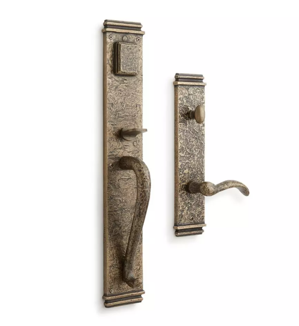 Signature Hardware Ensemble de porte d'entrée en laiton massif Griggs avec poignée à levier – Main gauche