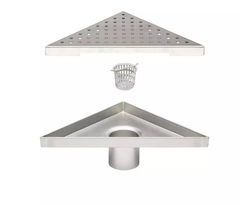 New Brushed Stainless Steel 8" Thornton Triangular Shower Drain by Signature Hardware