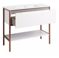 Nouveau meuble-lavabo console Bisbee blanc mat de 40 po avec cadre en chêne chaud par Signature Hardware