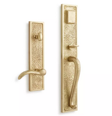 Signature Hardware Ensemble de porte d'entrée en laiton massif satiné martelé à la main avec poignée à levier