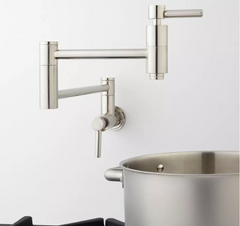 New Brushed Nickel Contemporary Retractable Wall-Mount Pot Filler Faucet - Signature Hardware