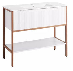 Nouveau meuble-lavabo console Bisbee blanc mat de 40 po avec cadre en chêne chaud par Signature Hardware