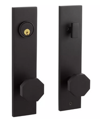 Signature Hardware Ensemble de porte d'entrée contemporaine en laiton massif Ambrus noir satiné - Bouton octogonal