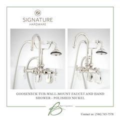 New Polished Nickel Gooseneck Tub-Wall-Mount Faucet & Hand Shower - Signature Hardware