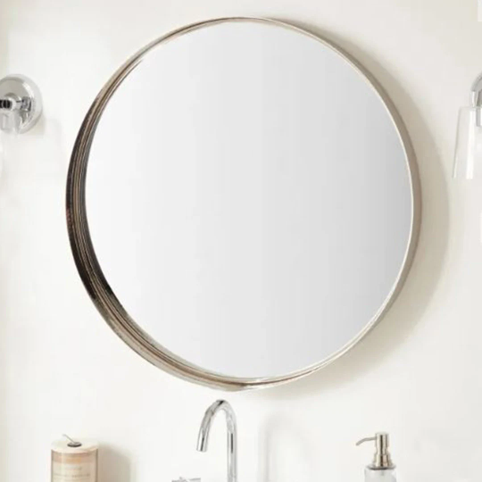 Nouveau miroir de courtoisie décoratif rond Palora en nickel brossé - Signature Hardware